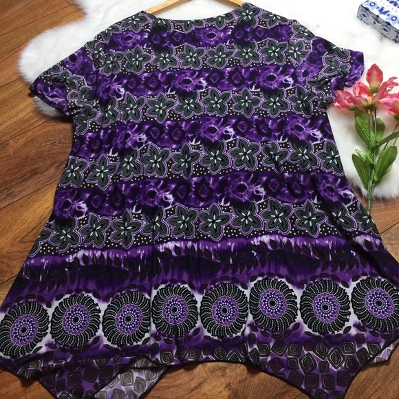 Cato purple floral printed v neck blouse - Picture 7 of 8